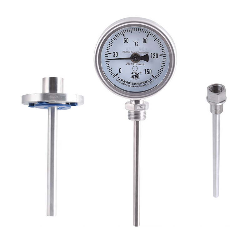 Industry bimetal thermometer with thermowell Drilled from barstock Tapered design with integral flange