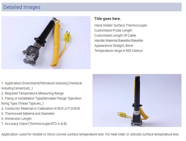 Roller handle surface thermocouple Temperature Sensor